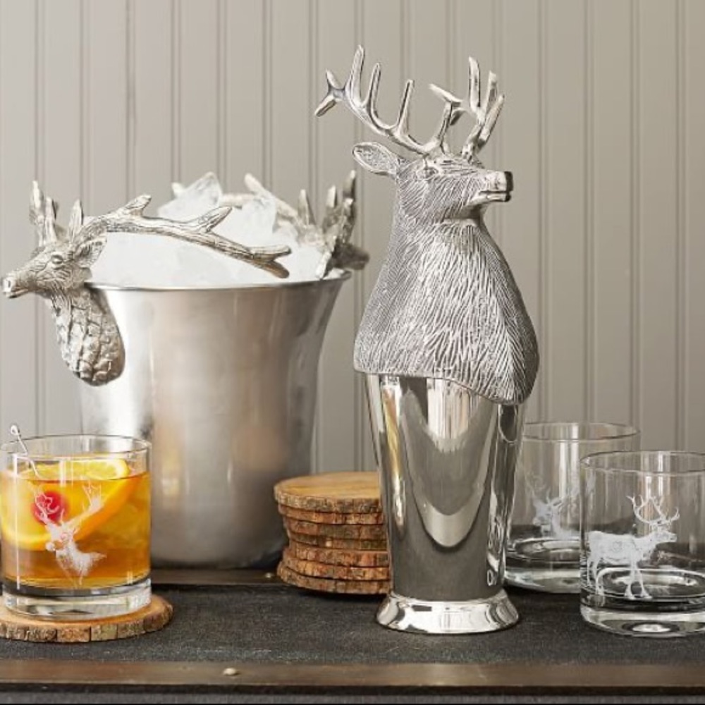 Pottery Barn Wilderness Cabin Stag Double Old Fashioned Glasses - Set Of 4 - Picture 7 of 16